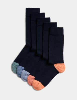 M&S Men's 5pk Cool & Fresh Cotton Rich Socks - 6-8.5 - Navy Mix, Navy Mix