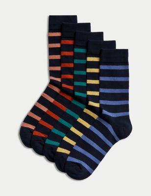 M&S Men's 5pk Striped Cotton Rich Cushioned Socks - 6-8.5 - Multi, Multi