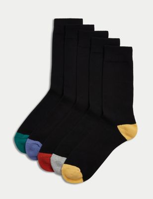 M&S Mens 5pk Cool & Fresh Cotton Rich Cushioned Socks - 6-8.5 - Black Mix, Black Mix