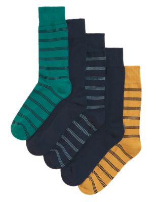 M&S Mens 5pk Cool & Fresh  Striped Cushioned Socks