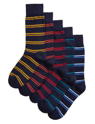 

Mens M&S Collection 5pk Cool & Fresh™ Striped Cotton Rich Socks - Navy Mix, Navy Mix