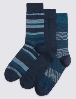 3 Pairs Of Merino Wool Blend Socks