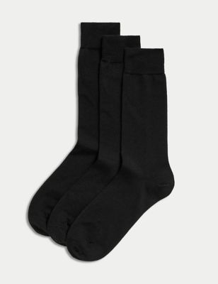 M&S Mens 3pk Merino Wool Socks - 6-8.5 - Black, Black