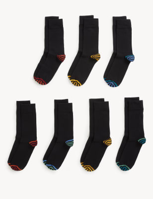 

Mens M&S Collection 7er-Pack gestreifte Cool & Fresh™-Socken mit hohem Baumwollanteil - Black Mix, Black Mix