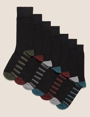 

Mens M&S Collection 7pk Cool & Fresh™ Striped Socks - Black Mix, Black Mix