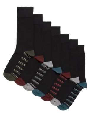 M&S Mens 7pk Cool & Fresh  Striped Socks