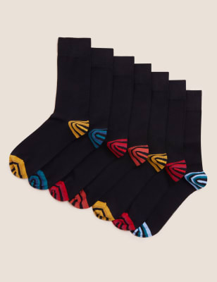 

M&S Collection Pack de 7 pares de calcetines Cool & Fresh™ de algodón de rayasMens - Black Mix, Black Mix