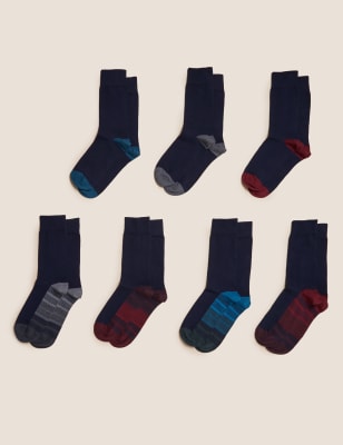 

Mens M&S Collection 7er-Pack gestreifte Cool & Fresh™-Socken mit hohem Baumwollanteil - Navy Mix, Navy Mix