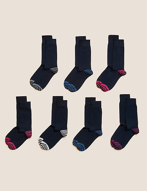 Marks And Spencer Mens M&S Collection 7pk Cool & Fresh Striped Cotton Rich Socks - Navy Mix, Navy Mix