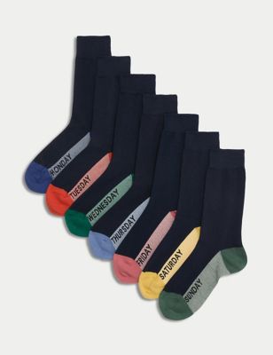 M&S Mens 7pk Cool & Freshtm Cotton Rich Socks - 9-12 - Multi, Multi