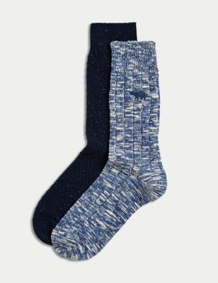 

Mens M&S Collection 2pk Cotton Rich Bear Boot Socks - Blue Mix, Blue Mix