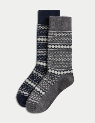 

Mens M&S Collection 2pk Fair Isle Boot Socks - Navy Mix, Navy Mix