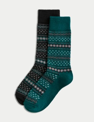 

Mens M&S Collection 2pk Fair Isle Boot Socks - Green Mix, Green Mix