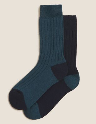 Mens M&S Collection 2pk Wool Blend Socks - Teal Mix, Teal Mix