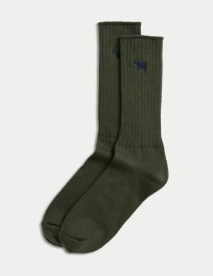 

Mens M&S Collection 2pk Cotton Rich Bear Ribbed Socks - Khaki, Khaki