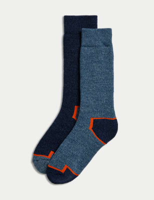 M&S Men's 2pk Freshfeet Heavyweight Work Socks - 6-8.5 - Navy/Blue, Navy/Blue,Black/Grey,Grey Mix