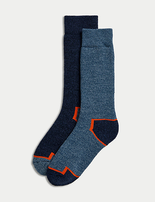 Marks And Spencer Mens M&S Collection 2pk Freshfeet Heavyweight Work Socks - Navy/Blue, Navy/Blue