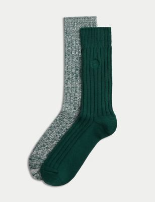 

Mens M&S Collection 2pk Cotton Rich Boot Socks - Green Mix, Green Mix