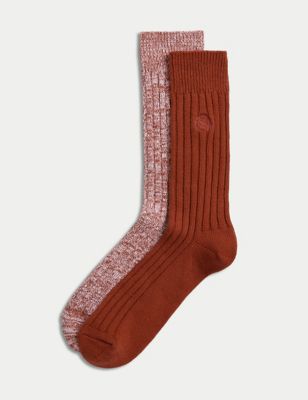 

Mens M&S Collection 2pk Cotton Rich Boot Socks - Rust Mix, Rust Mix