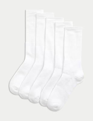 Mens M&S Collection 5pk Cool & Fresh™ Sports Socks - White, White