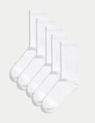 Goodmove Mens 5pk Cool & Fresh Cushioned Sports Socks - 6-8.5 - White, White,Black
