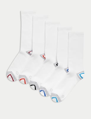 Goodmove Men's 5pk Cotton Rich Cushioned Sports Socks - 6-8.5 - White Mix, White Mix,Black Mix