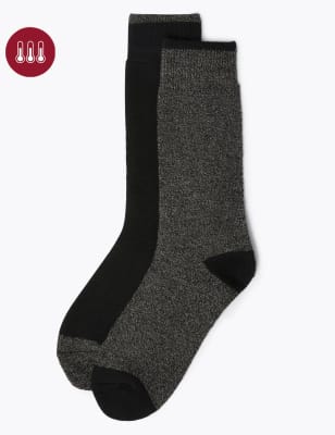 

Mens M&S Collection 2pk Maximum Warmth Thermal Socks - Grey Mix, Grey Mix