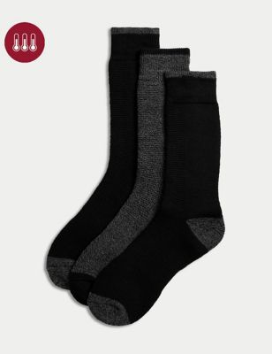 M&S Mens 3pk Heatgen Maximum Warmth Thermal Socks - 9-12 - Black, Black,Navy