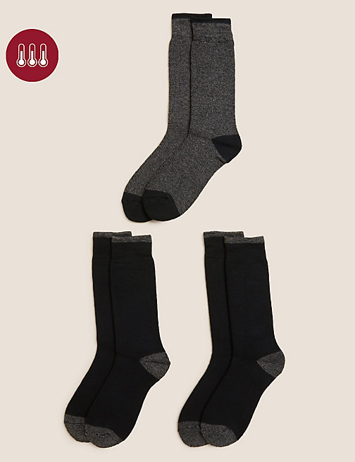 Marks And Spencer Mens M&S Collection 3pk Heatgen Maximum Warmth Thermal Socks - Black Mix, Black Mix