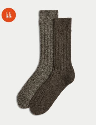 

Mens M&S Collection 2pk Medium Warmth Thermal Socks - Brown Mix, Brown Mix
