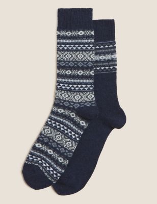 

Mens M&S Collection 2pk Fair Isle Wool Blend Socks - Navy Mix, Navy Mix
