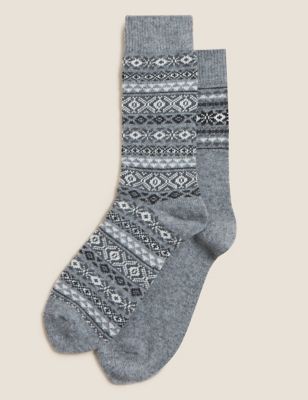 

Mens M&S Collection 2pk Fair Isle Wool Blend Socks - Grey Mix, Grey Mix