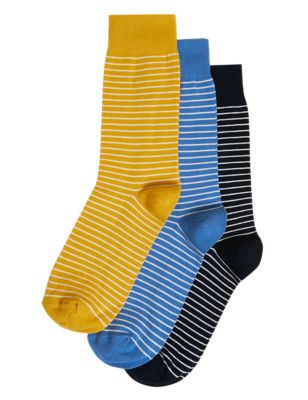 

Mens M&S Collection 3pk Striped Organic Cotton Rich Socks - Blue Mix, Blue Mix
