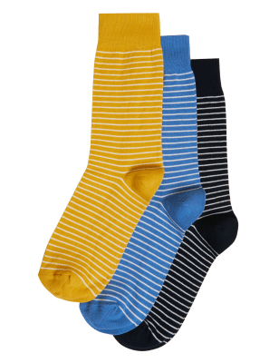 

Mens M&S Collection 3pk Striped Organic Cotton Rich Socks - Blue Mix, Blue Mix