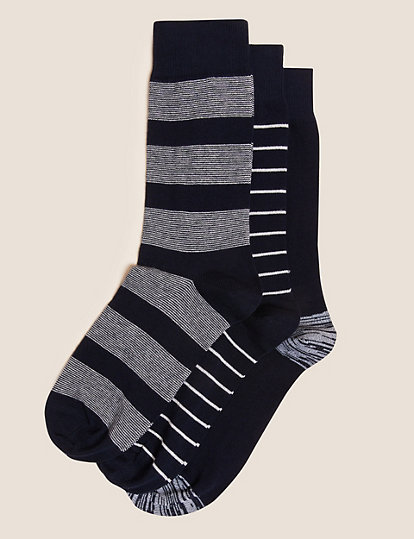 3pk Striped Organic Cotton Rich Socks