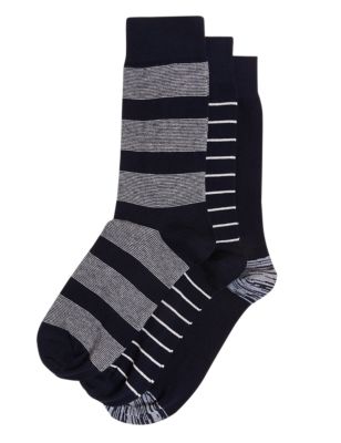 

Mens M&S Collection 3pk Striped Organic Cotton Rich Socks - Navy Mix, Navy Mix