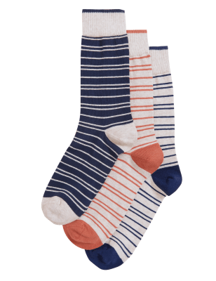 

M&S Collection Pack de 3 pares de calcetines de algodón orgánico de rayasMens - Ecru Mix, Ecru Mix
