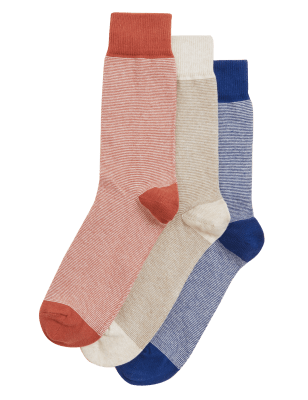 

Mens M&S Collection 3er-Pack gestreifte Socken mit hohem Bio-Baumwollanteil - Multi, Multi