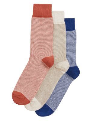 

Mens M&S Collection 3pk Striped Organic Cotton Rich Socks - Multi, Multi