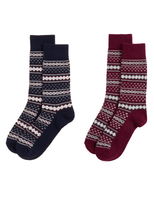 

Mens M&S Collection 2pk Fair Isle Socks - Navy Mix, Navy Mix