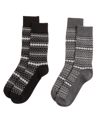 

M&S Collection Pack de 2 pares de calcetines con diseño Fair IsleMens - Black Mix, Black Mix