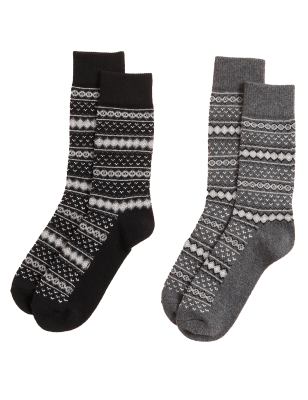 

Mens M&S Collection 2pk Fair Isle Socks - Black Mix, Black Mix