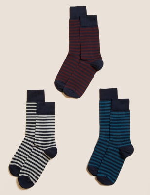

Mens M&S Collection 3er-Pack gestreifte Socken mit hohem Baumwollanteil - Multi, Multi