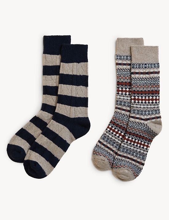 2 paar lamswolrijke Harewood-sokken