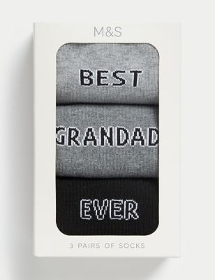 3 paar katoenrijke sokken met 'Best Grandad Ever' - NL