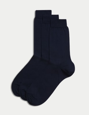 Mens M&S Collection Luxury 3pk Pure Cotton Socks - Dark Navy, Dark Navy