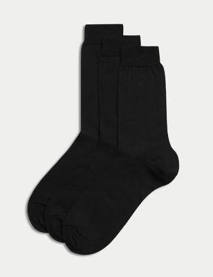 M&S Sartorial Mens 3pk Pure Cotton Socks - 9-12 - Black, Black,Midnight Navy