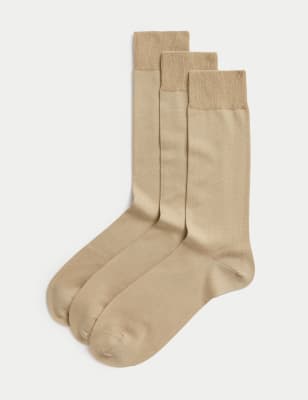 Mens M&S Collection Luxury 3pk Luxury Egyptian Cotton Rich Socks - Beige, Beige