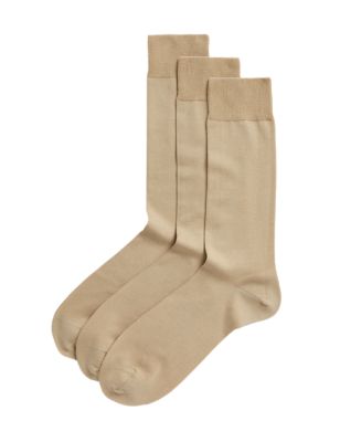 Mens M&S Collection Luxury 3pk Luxury Egyptian Cotton Rich Socks - Beige
