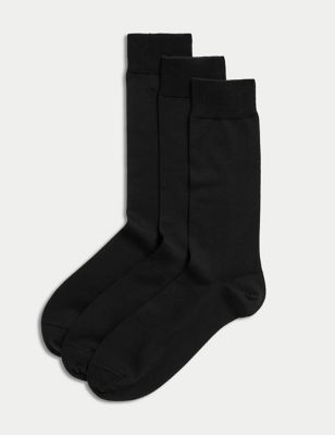 M&S Sartorial Mens 3pk Luxury Egyptian Cotton Rich Socks - 9-12 - Black, Black,Beige,Dark Navy